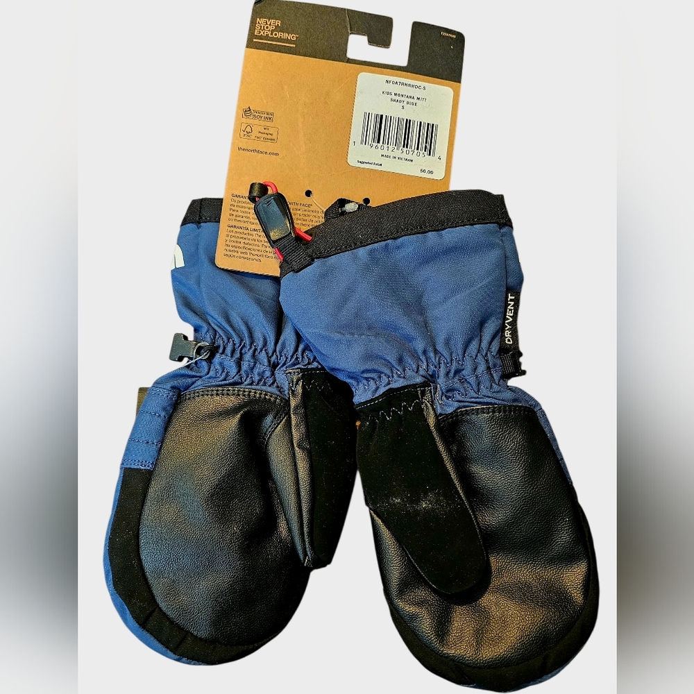 The North Face Montana Ski Mittens Blue Black Warmest Unisex Kid's Size Small - Picture 2 of 16